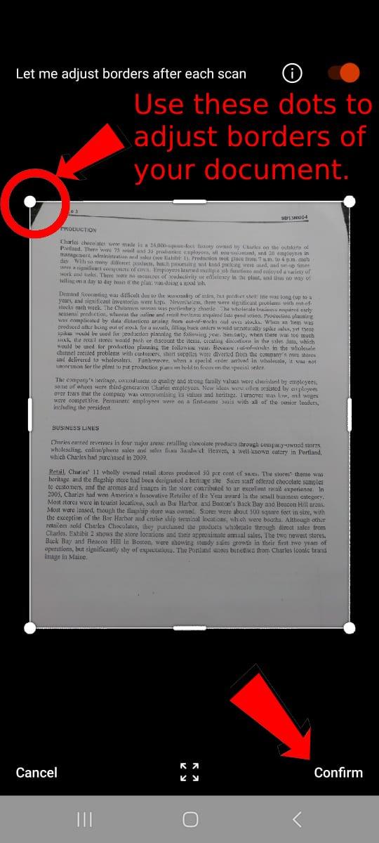 Microsoft Lens preview of scanned document