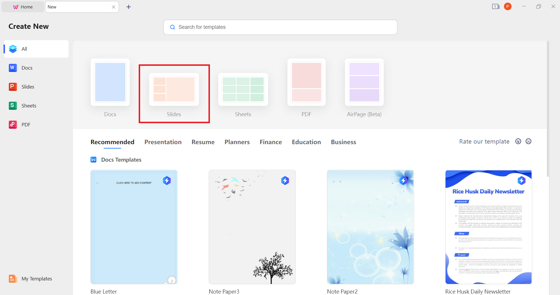 WPS Slides presentations