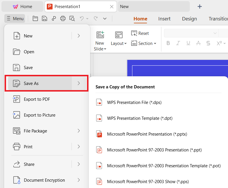 WPS Slides save personalized template
