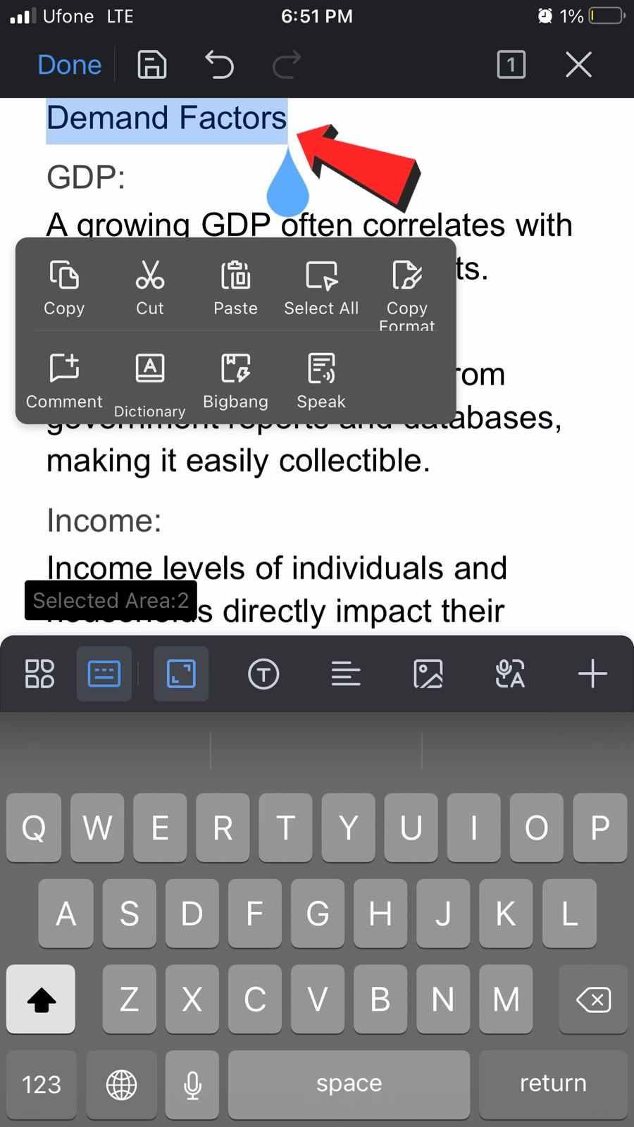 WPS Writer mobile text selection on Android