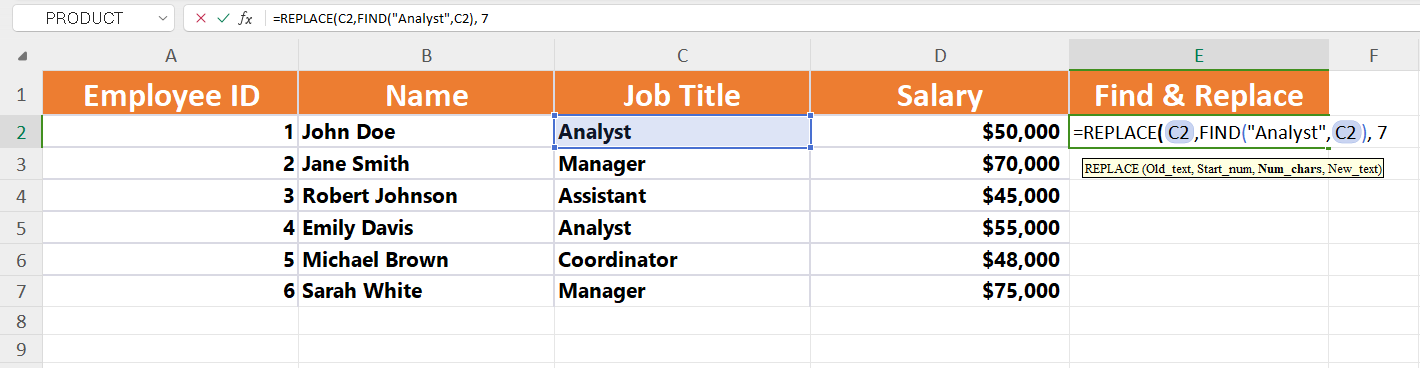 WPS Spreadsheet Replace function third argument