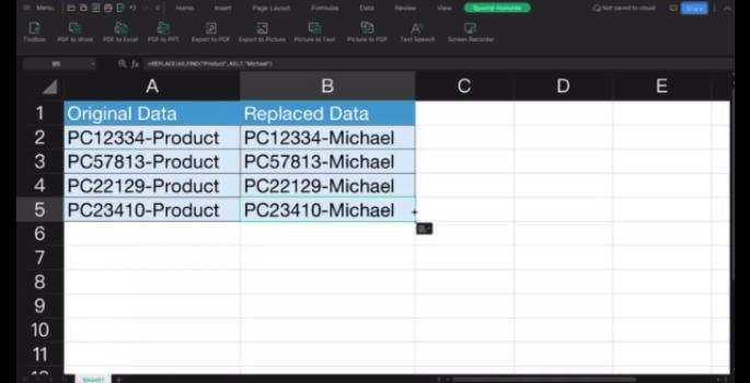 Mac WPS Spreadsheet Find & Replace function