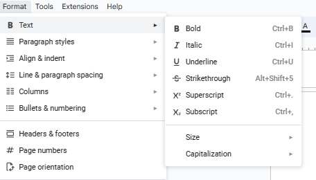 the formatting toolbar