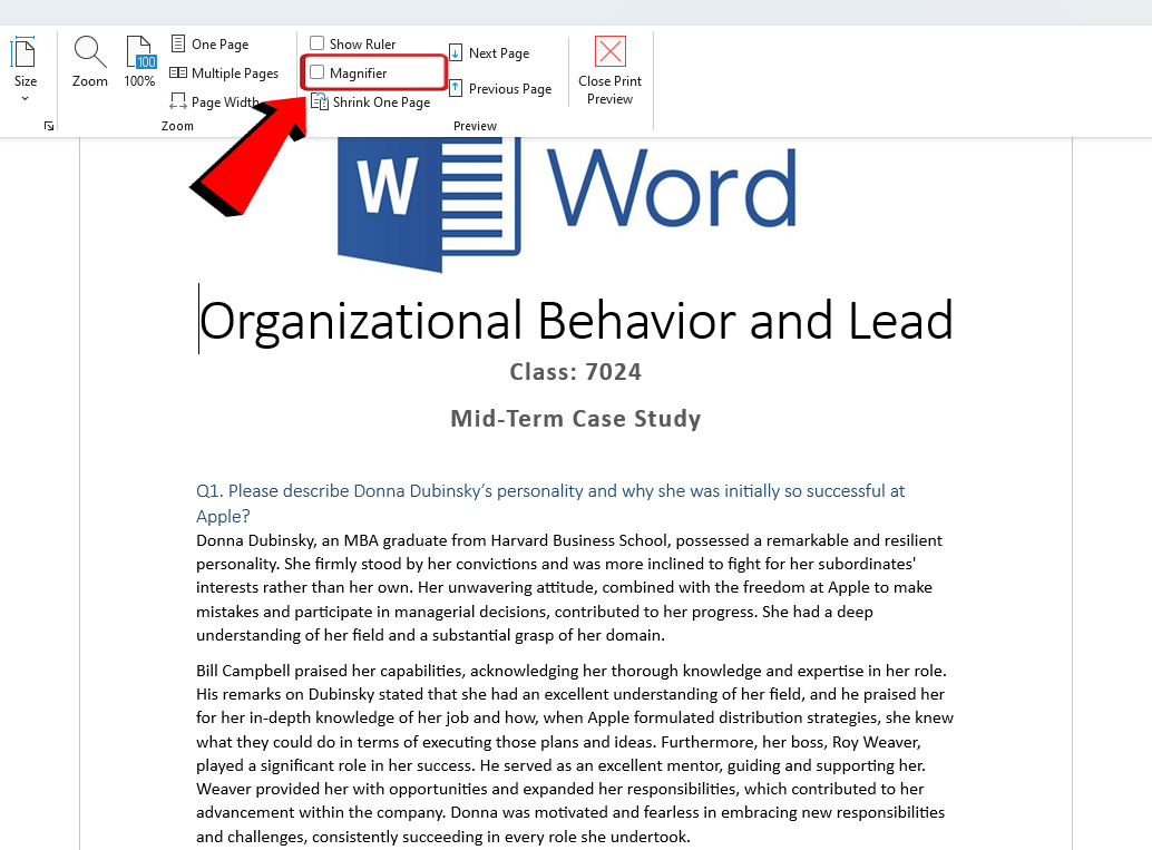 Microsoft Word Print Print Preview edit mode