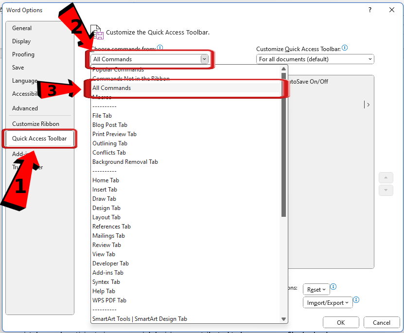 Microsoft Word Quick access menu update
