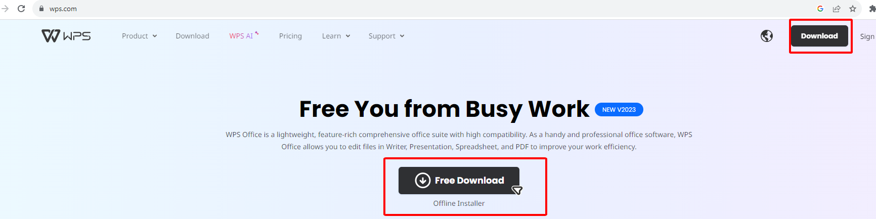 Select download button on WPS website.