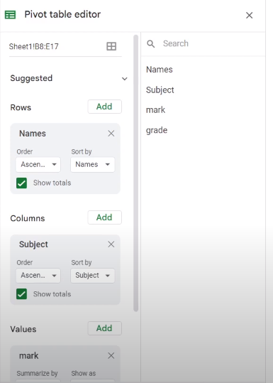 Custom on Pivot table editor.