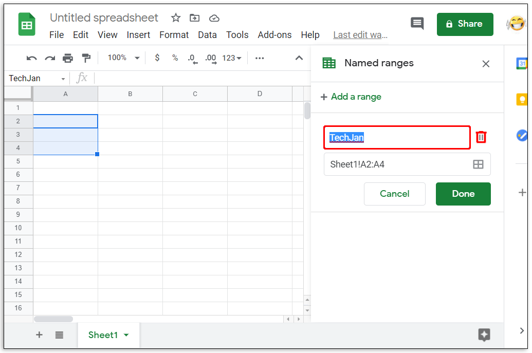range data in Google Sheets.