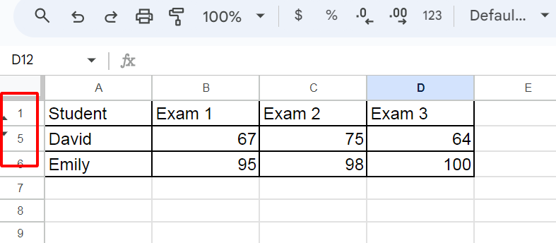  The result after collapsing rows.