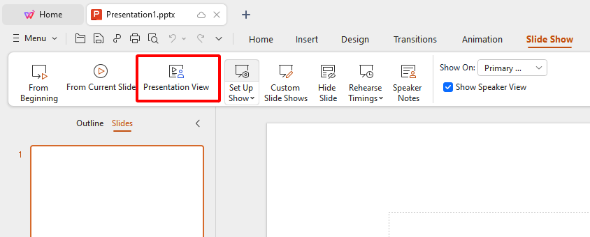  Presentation View button