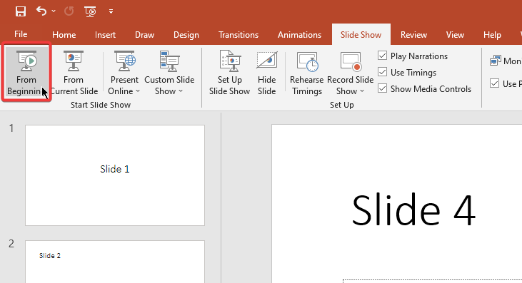 From Beginning button