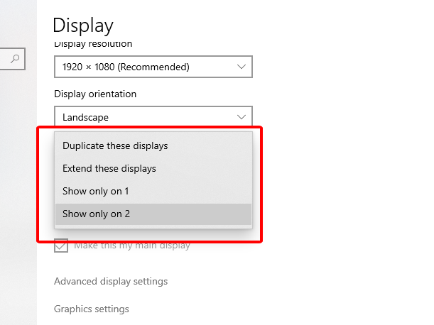 Multiple displays menu