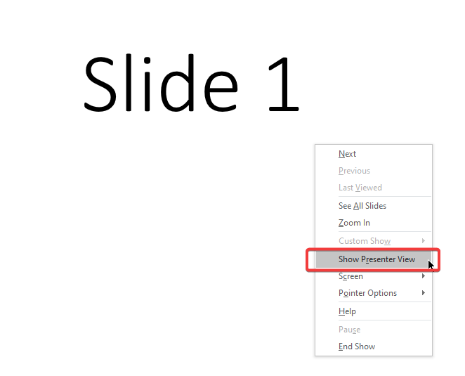 Right Click and choose Show Presenter View