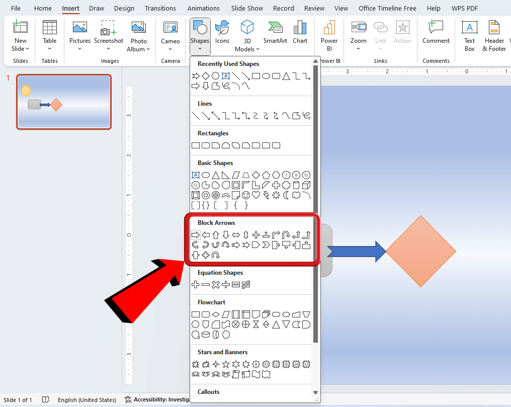 PowerPoint insert arrows