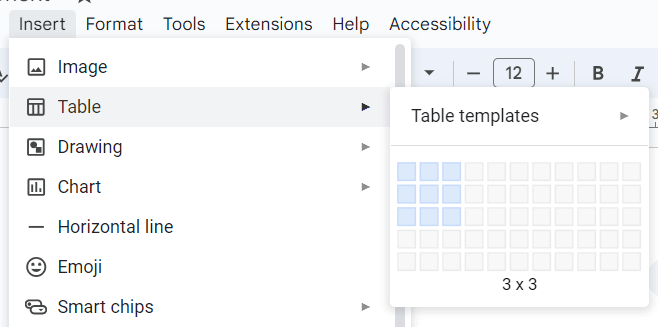 “Create a table”