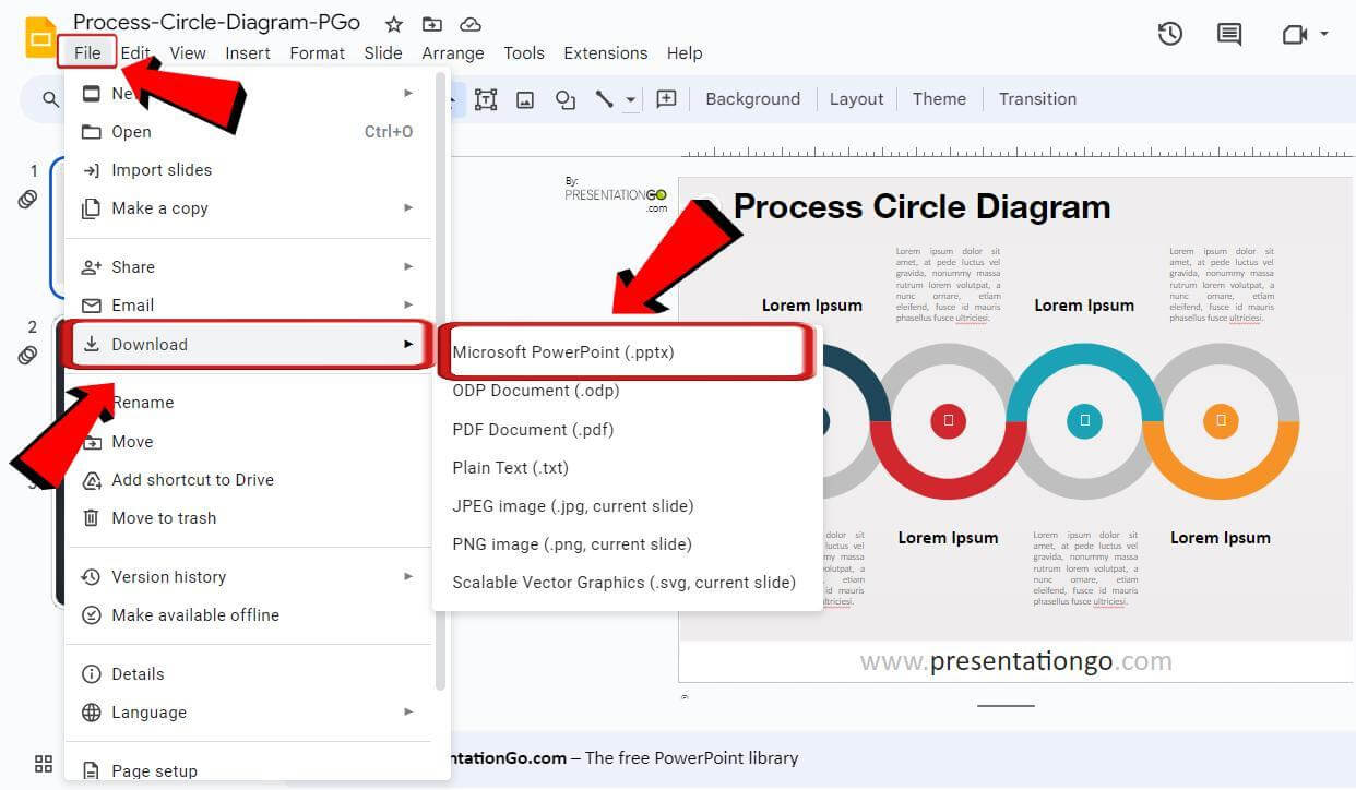 Google Slides download Slides as Microsoft PowerPoint