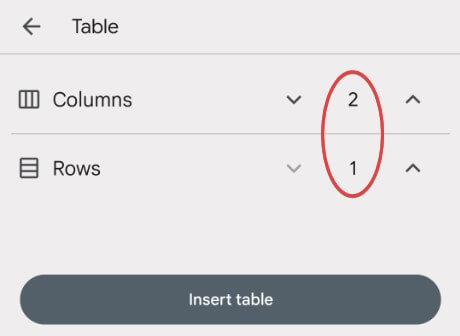 “Adjust columns and rows of the table”