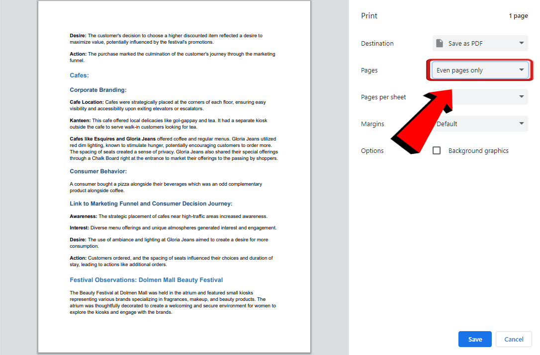 Google Docs Windows print even pages only