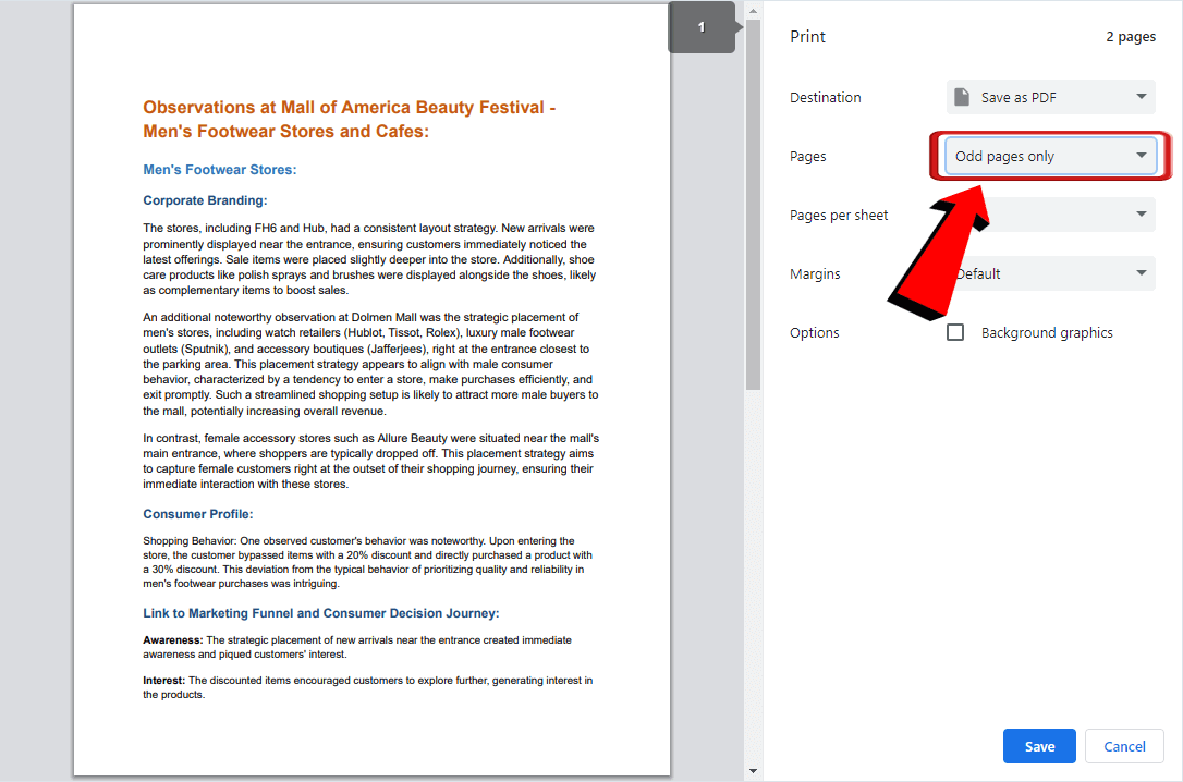 Google Docs Windows print odd pages only