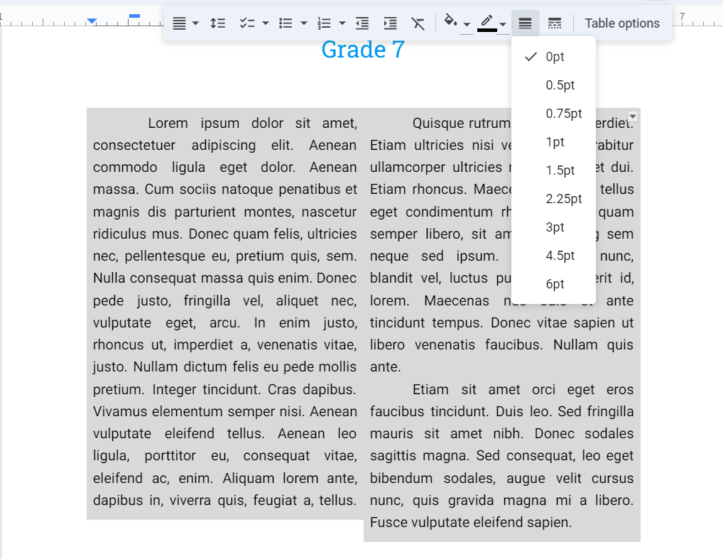 “Format table outline”