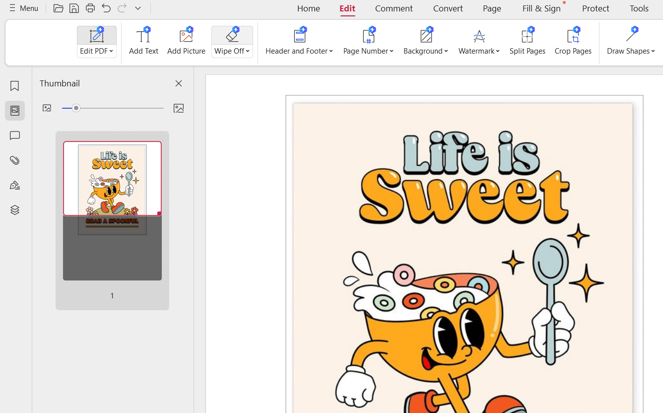 Select “Edit PDF” and click on the text within the picture that you want to edit.
