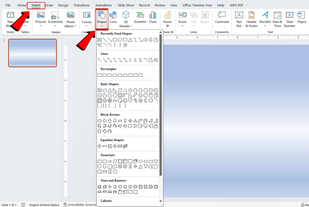 PowerPoint insert shapes