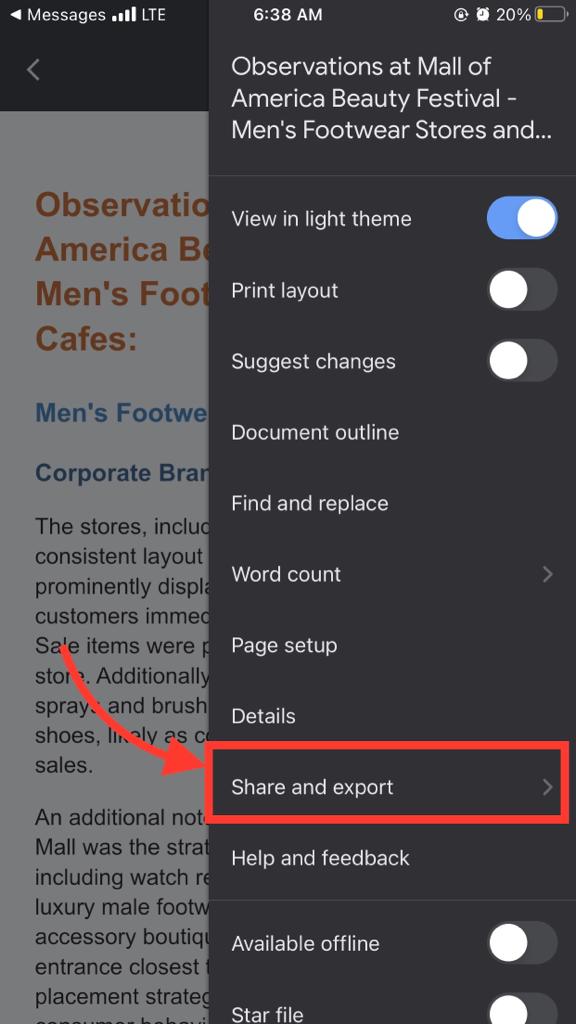  Google Docs iOS Share and export