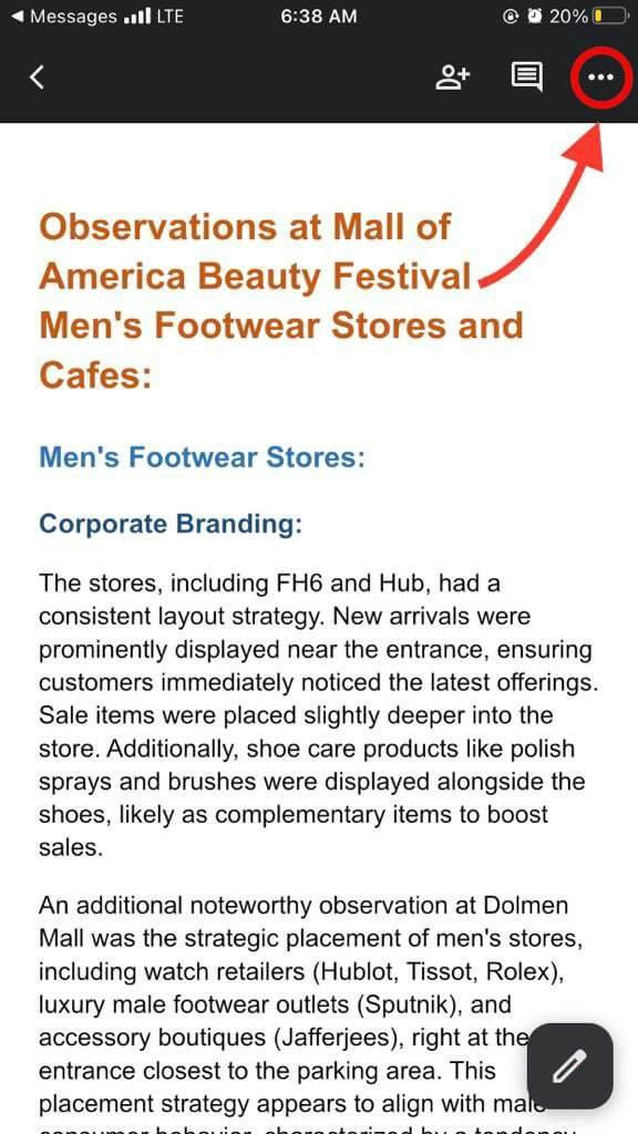 Google Docs iOS more option icon