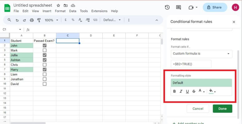 Google Sheets Cells Formatting Style