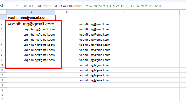 the filtered results