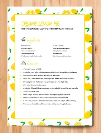 Google Docs Simple Recipe Template