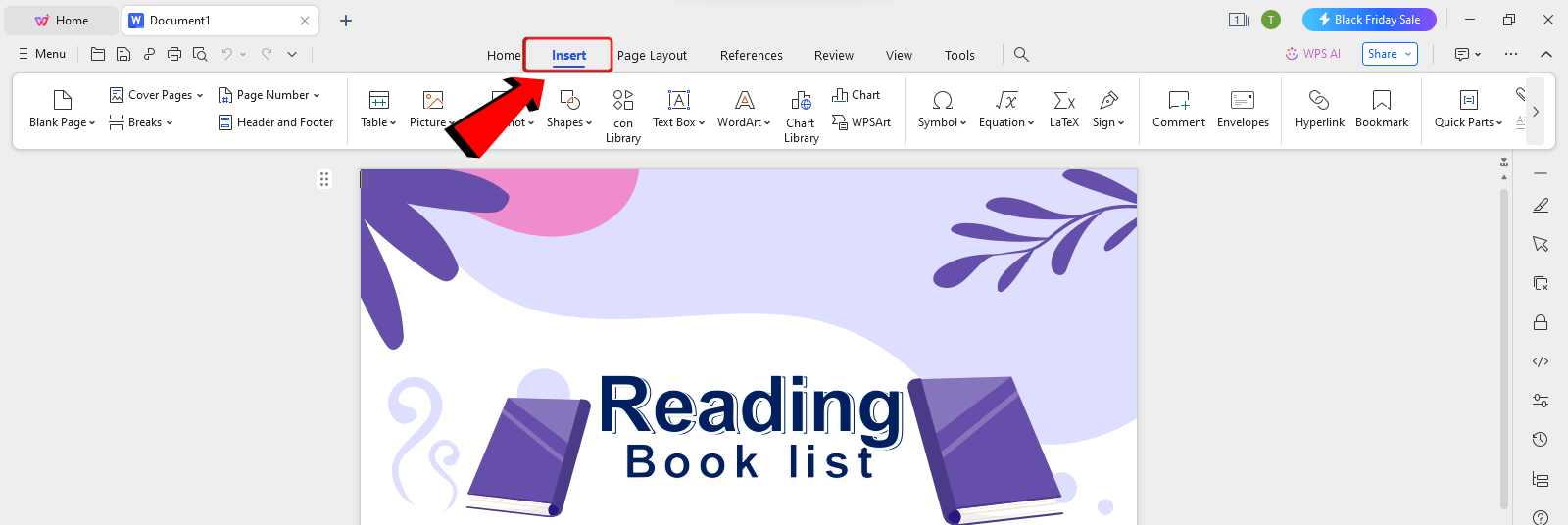 WPS Writer Insert tab