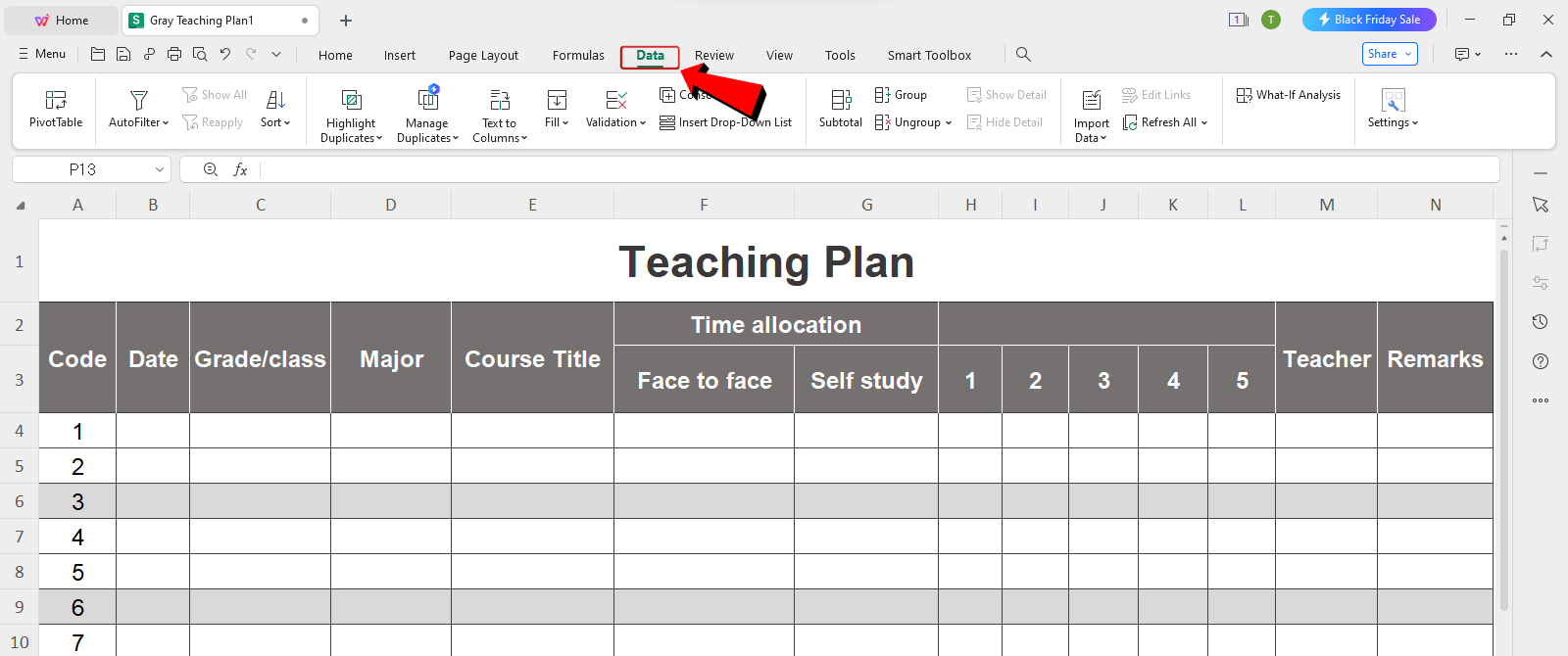 WPS Spreadsheet data tab