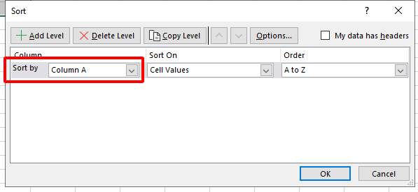 select the column want to sort by.