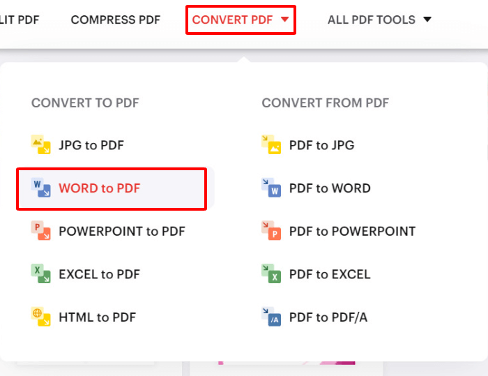 Select Word to PDF tool.