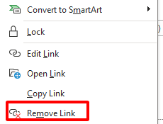 Select Remove Hyperlink.