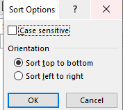 Sort Options dialog box