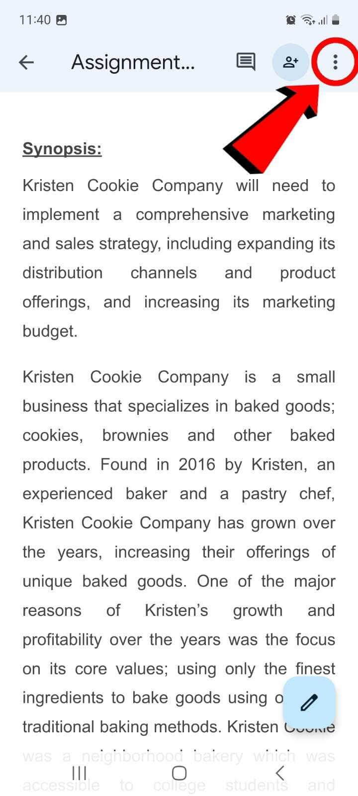 Google Docs Mobile Menu