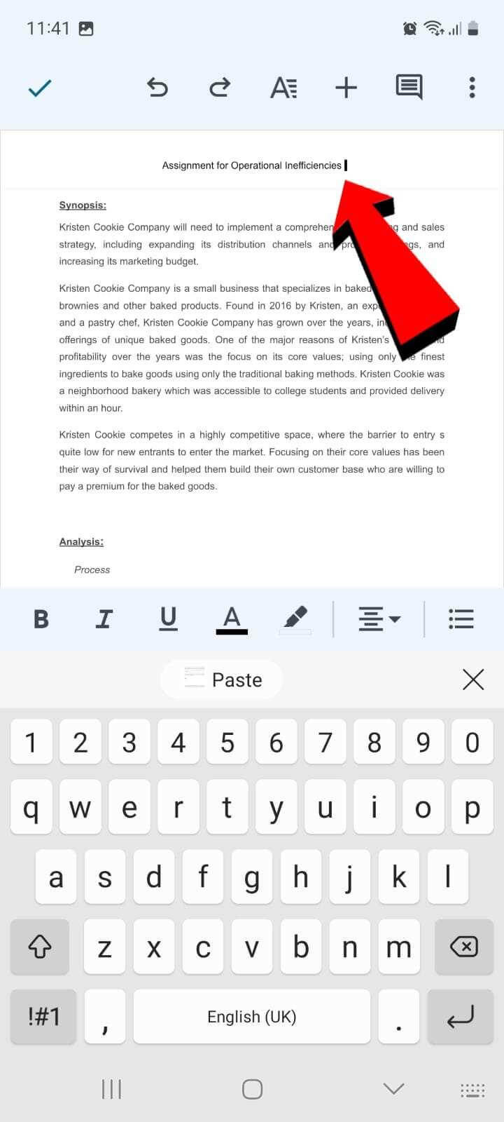 Google Docs Mobile Header