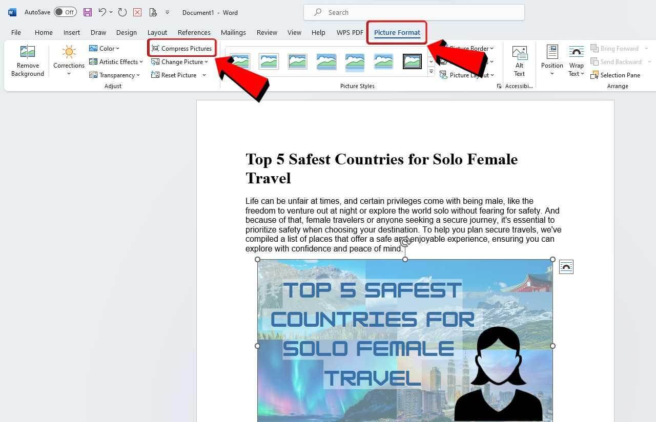  Microsoft Word Windows Picture tools tab