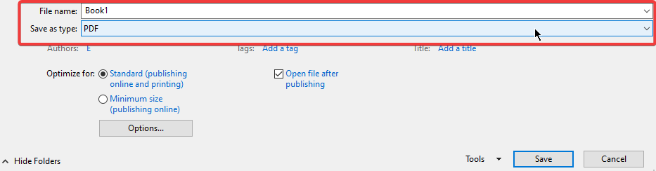  Select PDF as the Save As Type