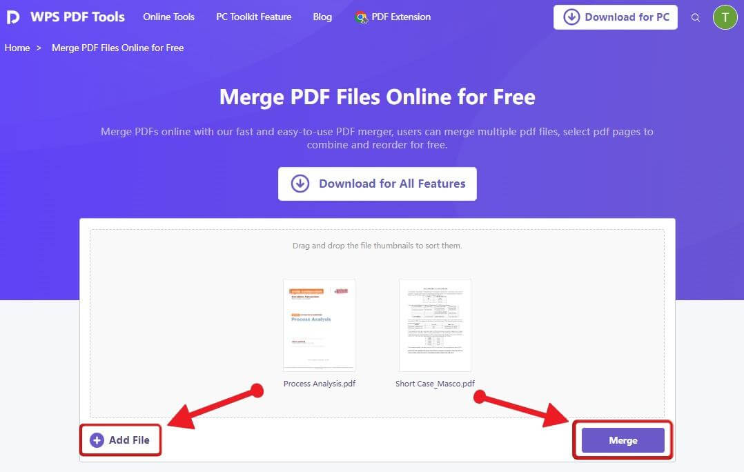 WPS PDF merge files