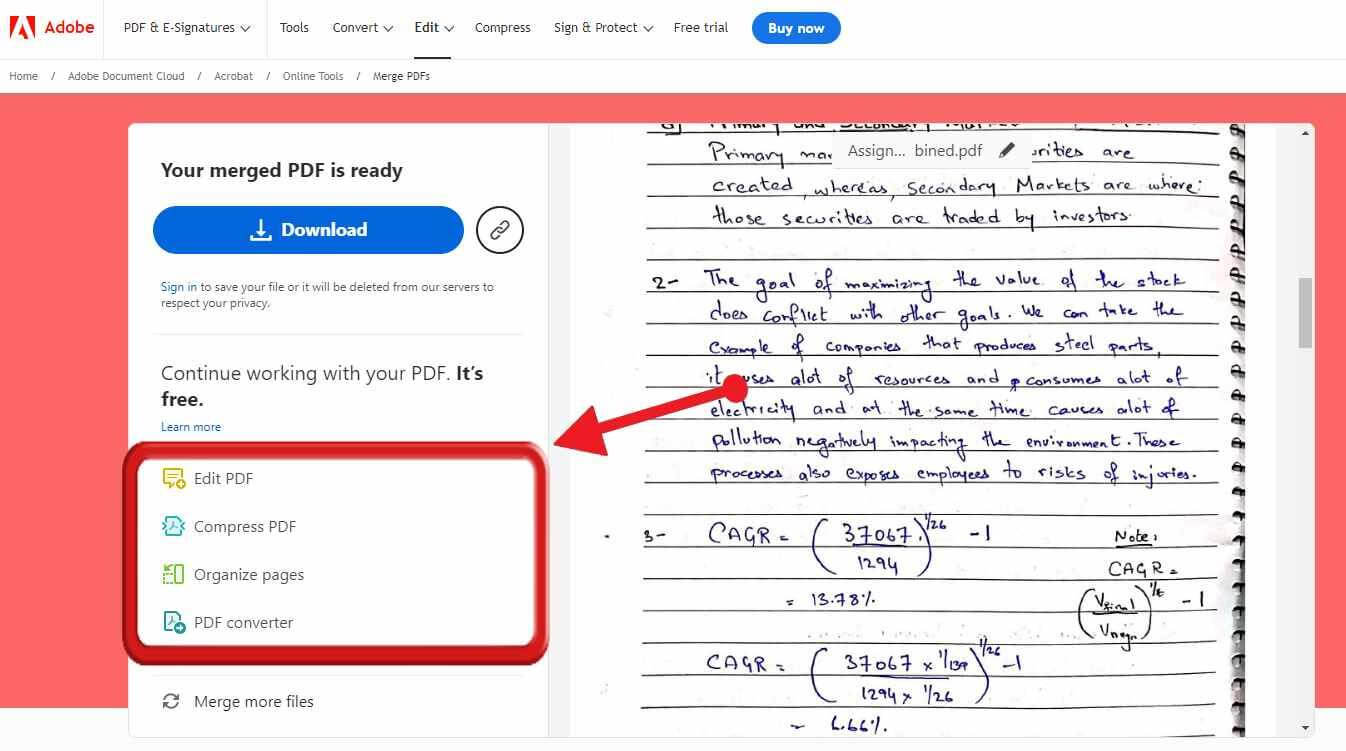 Adobe edit merged PDF