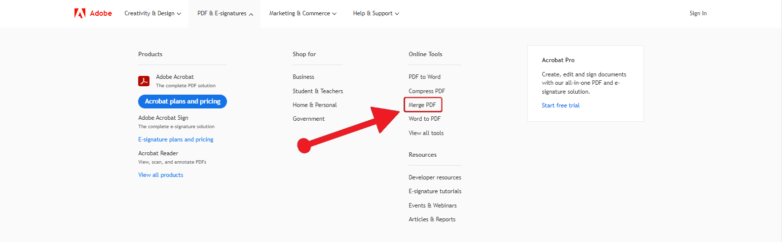 Adobe merge PDF tool