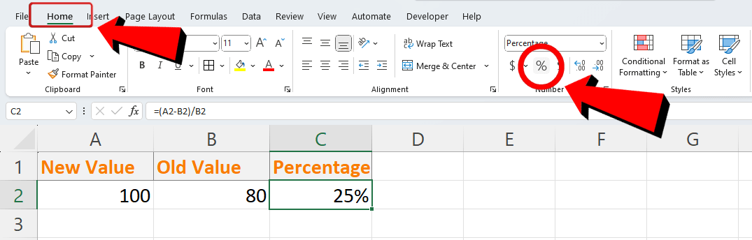 Microsoft Excel format percentages