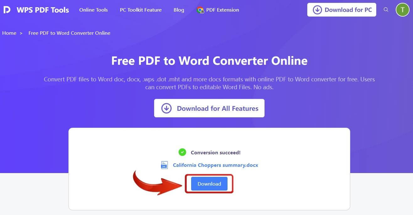 WPS PDF download Word file
