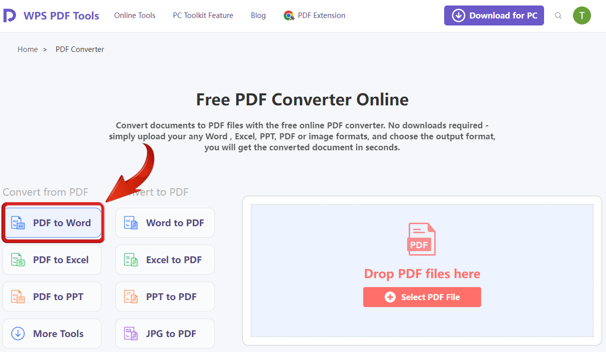  WPS PDF to Word converter