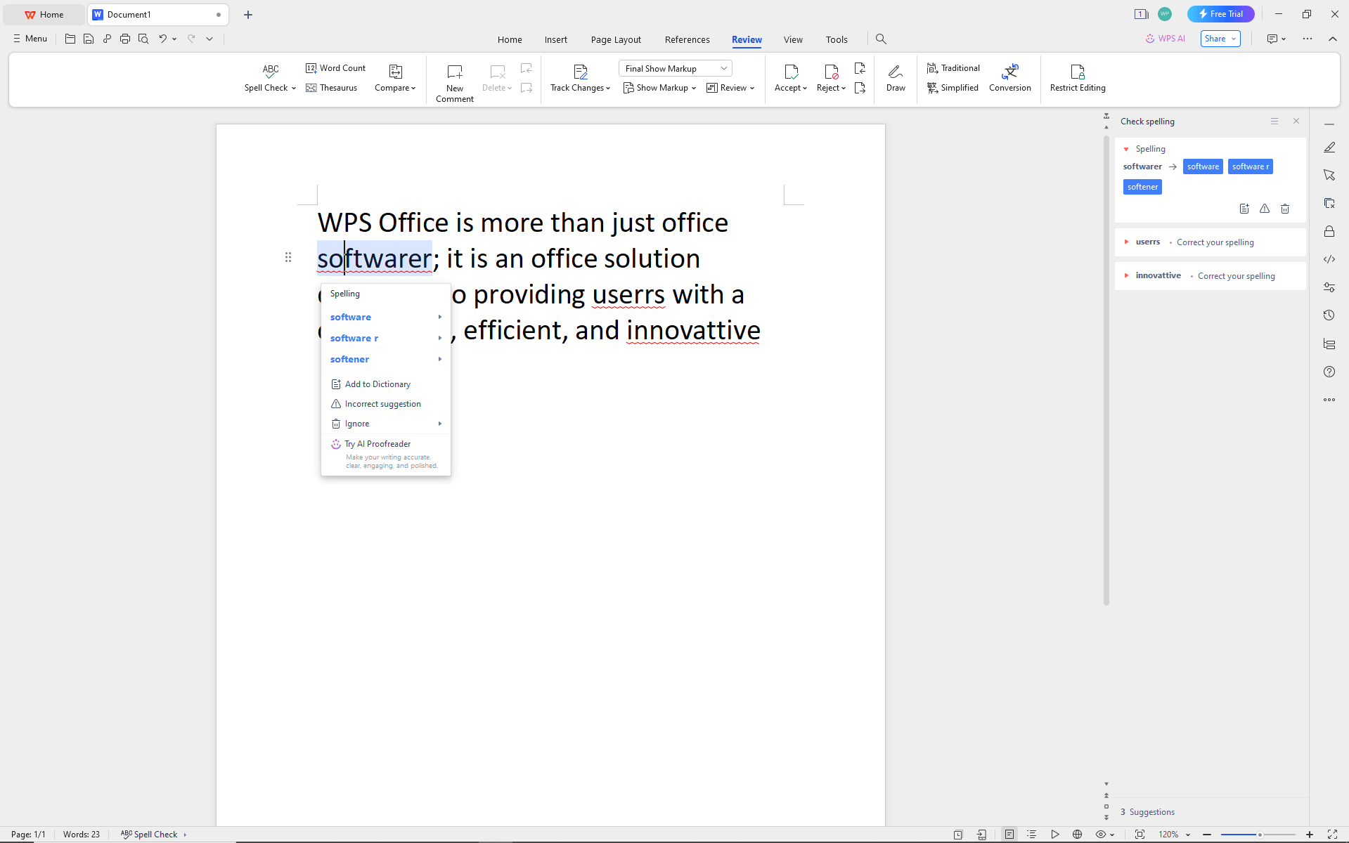 WPS Office Spell Check