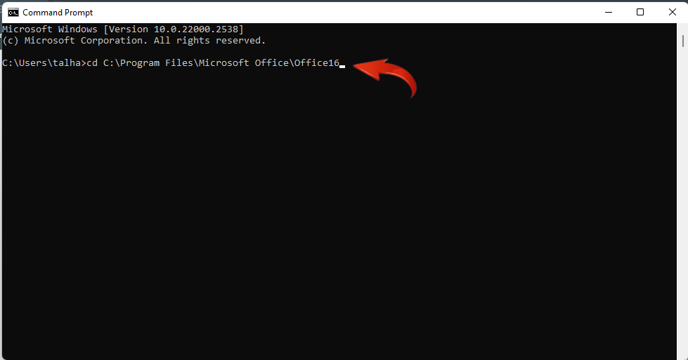  Command Prompt open Office 2016 directory