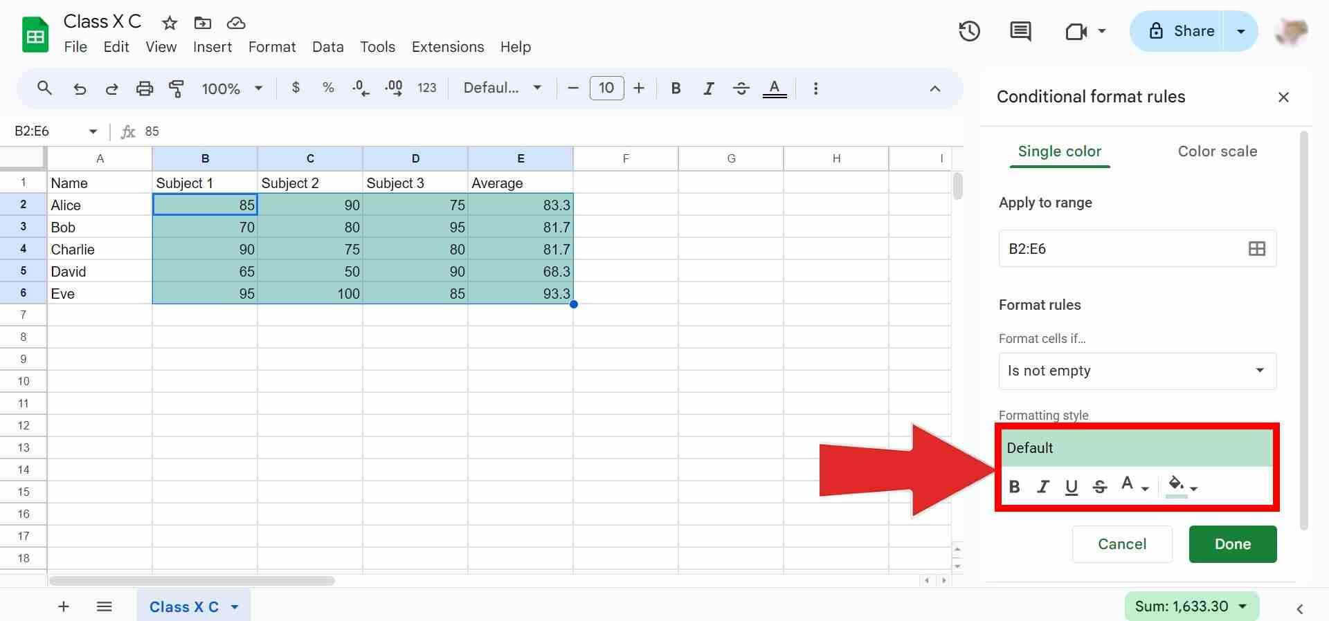 Formatting styles in Conditional formatting